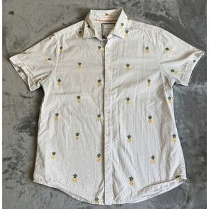 Denim & Flower Men's Button Shirt Pineapple Slim Fit Size Medium White